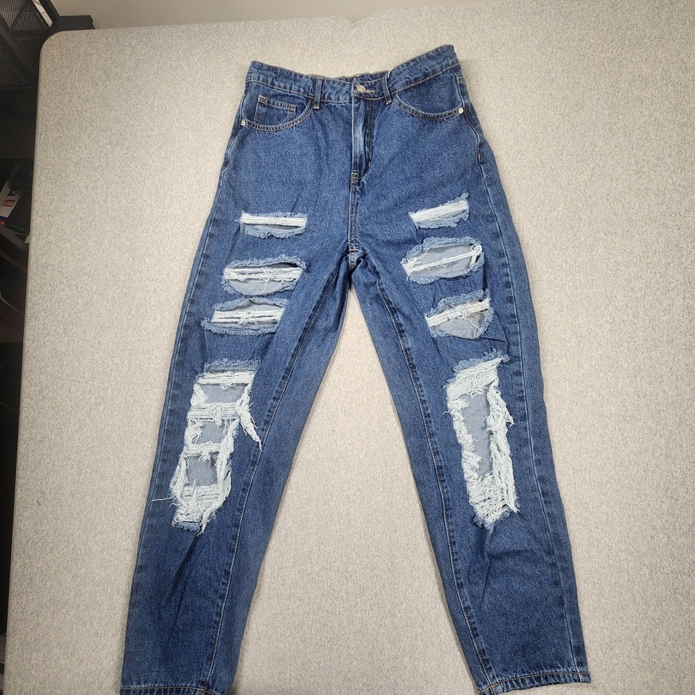 SHEIN Distressed Mom Jeans Womens Size 6 Blue Denim Good Shredded High Rise